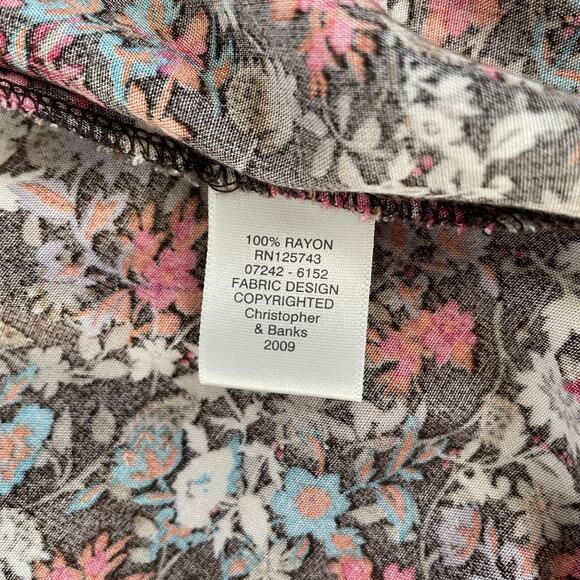 Christopher & Banks Midi Skirt Size 16 Brown Pink Ditsy Floral Button Cottage - Picture 10 of 13